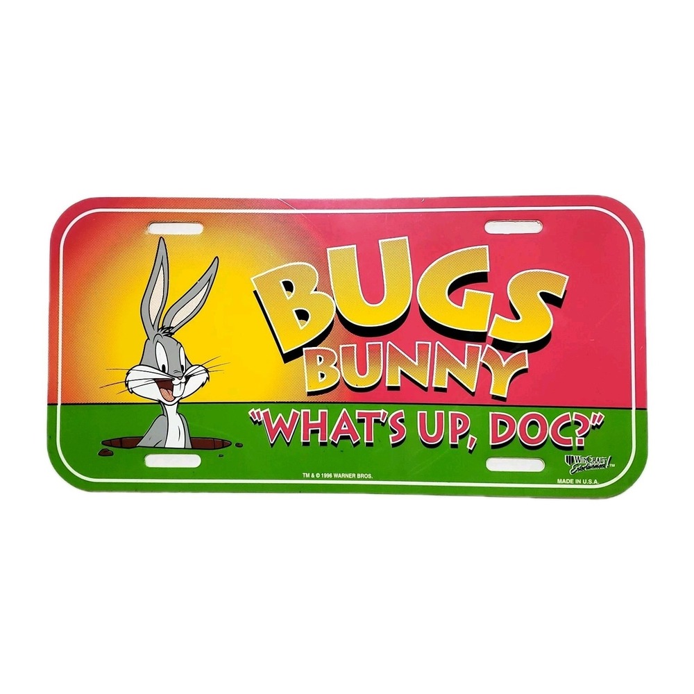 Warner Bros Looney Tunes BUGS BUNNY WHAT'S UP DOC? Plastic License Plate VTG